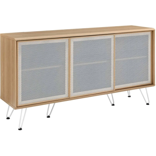 Nomad Sideboard in Oak Finish & White Metal Mesh