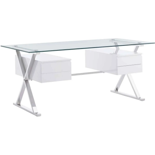 Sector 71" Office Desk in Steel, White & Tempered Glass