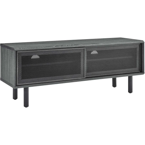 Kurtis 47" TV Stand in Charcoal Gray Finish & Black Metal Mesh