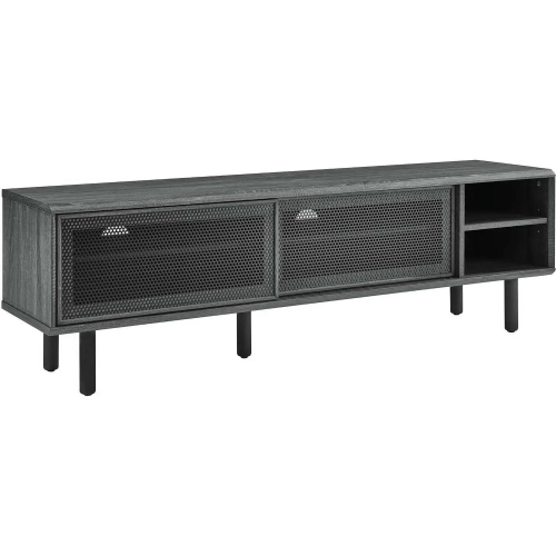 Kurtis 59" TV Stand in Charcoal Gray Finish & Black Metal Mesh