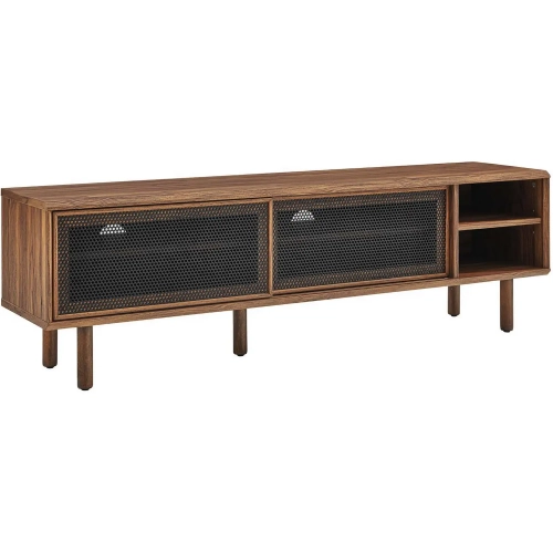 Kurtis 59" TV Stand in Walnut Finish & Black Metal Mesh