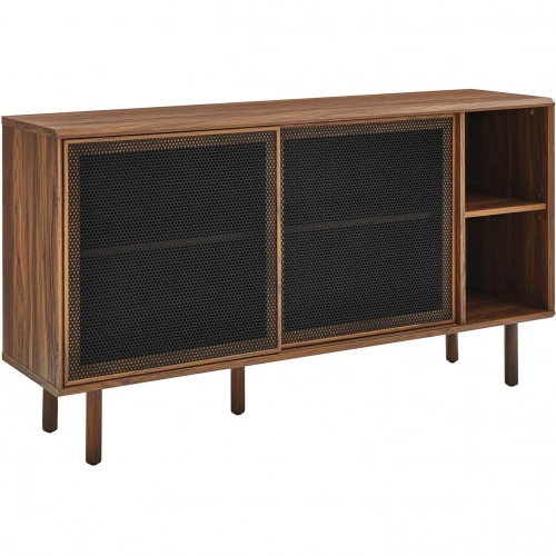 Kurtis 59" Sideboard in Walnut Finish & Black Metal Mesh