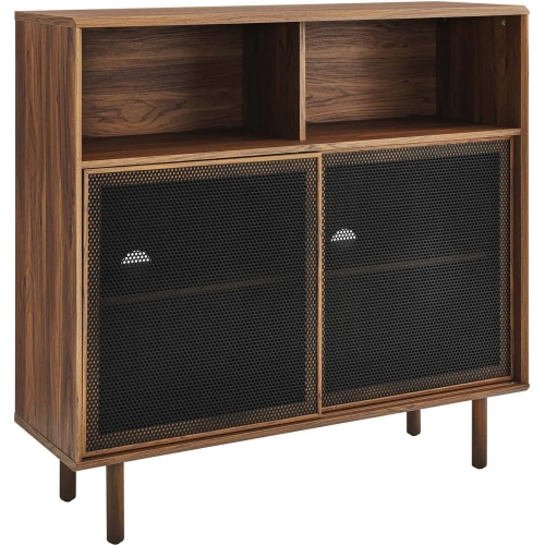 Kurtis 47" Display Cabinet in Walnut Finish & Black Metal Mesh