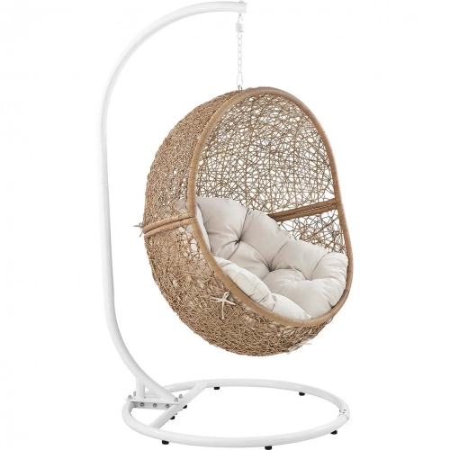 Encase Outdoor Swing Chair in Cappuccino PE Rattan & Beige Fabric