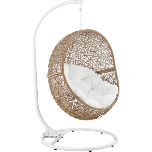 Encase Outdoor Swing Chair in Cappuccino PE Rattan & White Fabric