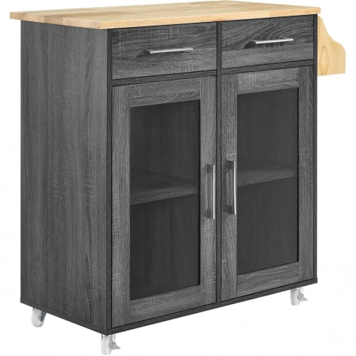 Cuisine Kitchen Cart in Charcoal Gray w/ Natural Wood Finish Top