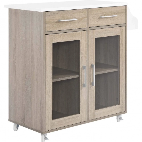 Cuisine Kitchen Cart in Oak Finish w/ White Top