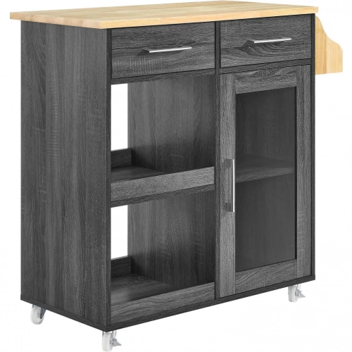 Culinary Kitchen Cart w/ Spice Rack in Charcoal Gray w/ Natural Wood Finish Top