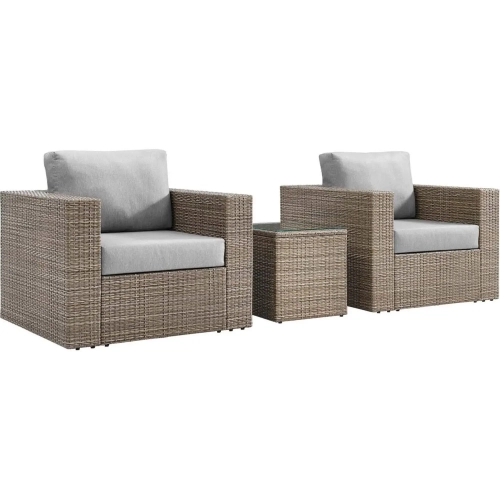 Convene Outdoor 3 Piece Accent Chair Set in Cappuccino PE Rattan & Gray Fabric