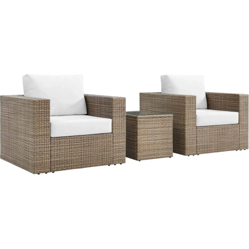 Convene Outdoor 3 Piece Accent Chair Set in Cappuccino PE Rattan & White Fabric