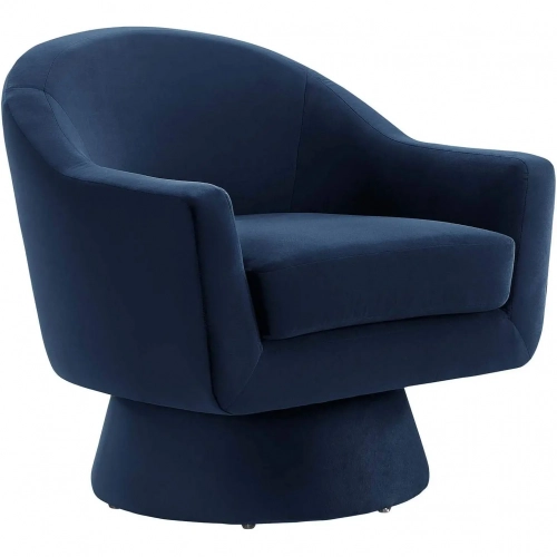 Astral Swivel Accent Chair in Blue Performance Velvet Fabric & Wood