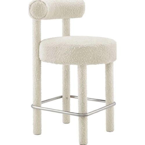 Toulouse Counter Stool in Ivory Boucle Fabric & Silver Metal