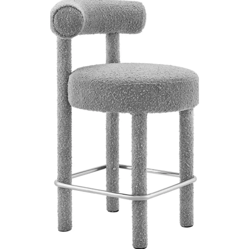 Toulouse Counter Stool in Light Gray Boucle Fabric & Silver Metal