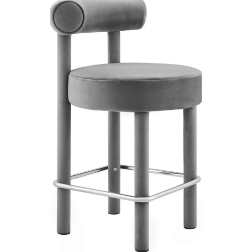 Toulouse Counter Stool in Gray Performance Velvet & Silver Metal