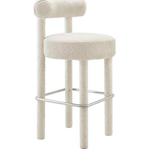 Toulouse Bar Stool in Ivory Boucle Fabric & Silver Metal