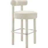 Toulouse Bar Stool in Ivory Boucle Fabric & Silver Metal