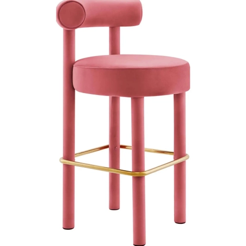 Toulouse Bar Stool in Blossom Pink Performance Velvet & Gold Metal