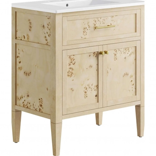 Elysian 30" Bathroom Vanity in Burl Wood & White Ceramic