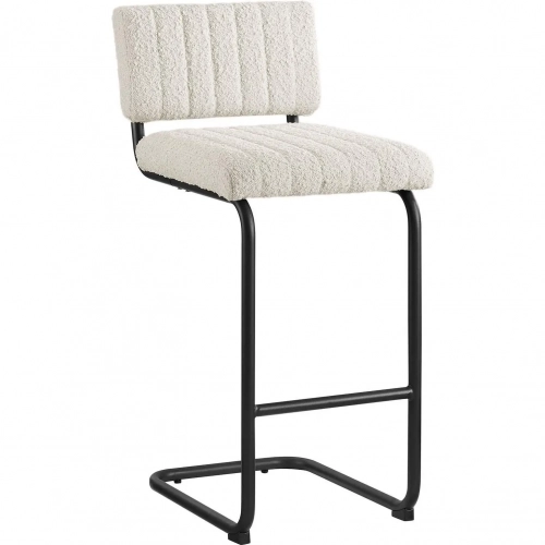 Parity Counter Stool in Black Metal & Channel Tufted Ivory Boucle Fabric (Set of 2)