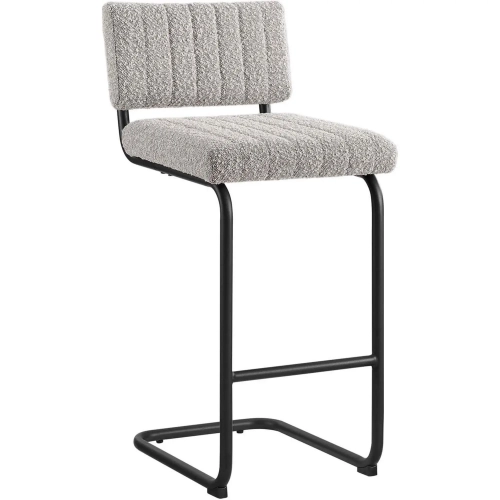 Parity Counter Stool in Black Metal & Channel Tufted Taupe Boucle Fabric (Set of 2)