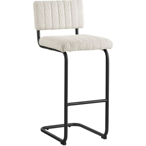 Parity Bar Stool in Black Metal & Channel Tufted Ivory Boucle Fabric (Set of 2)