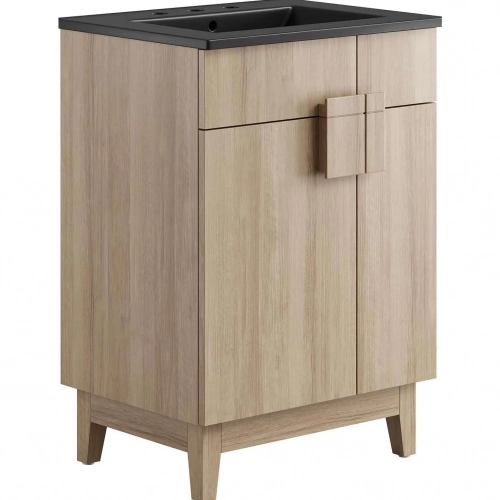 Miles 24" Bathroom Vanity in in Oak Finish & Black Ceramic