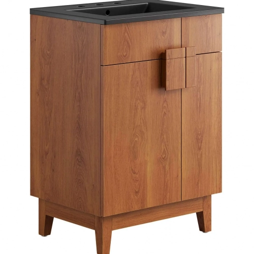 Miles 24" Bathroom Vanity in in Walnut Finish & Black Ceramic