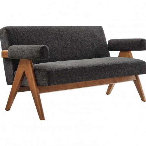 Lyra Loveseat in Dark Gray Fabric & Wood