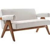 Lyra Loveseat in Ivory Fabric & Wood