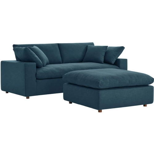 Commix Down Filled Overstuffed Sectional Sofa in Azure Blue Fabric