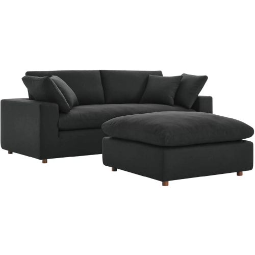 Commix Down Filled Overstuffed Sectional Sofa in Black Fabric