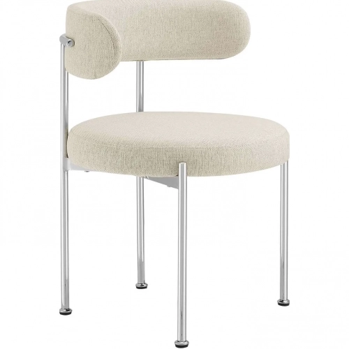 Albie Dining Chair in Beige Fabric & Silver Metal (Set of 2)