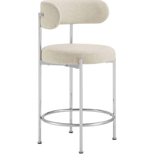 Albie Counter Stool in Beige Fabric & Silver Metal (Set of 2)