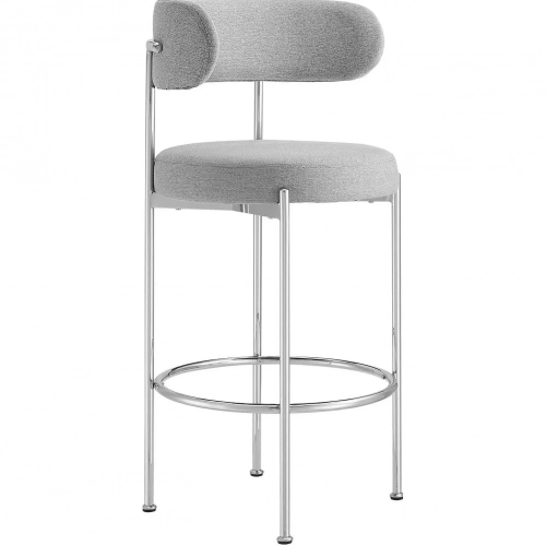 Albie Bar Stool in Gray Fabric & Silver Metal (Set of 2)