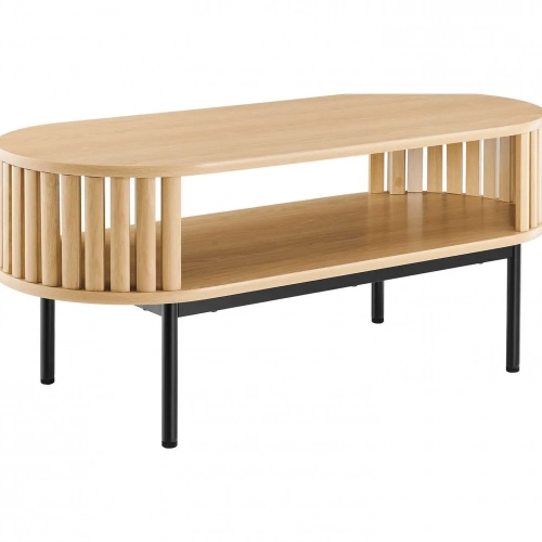 Fortitude Coffee Table in Oak Finish & Black Metal