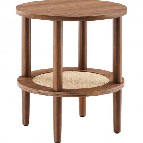 Torus Oval Side Table in Walnut Finish & Rattan