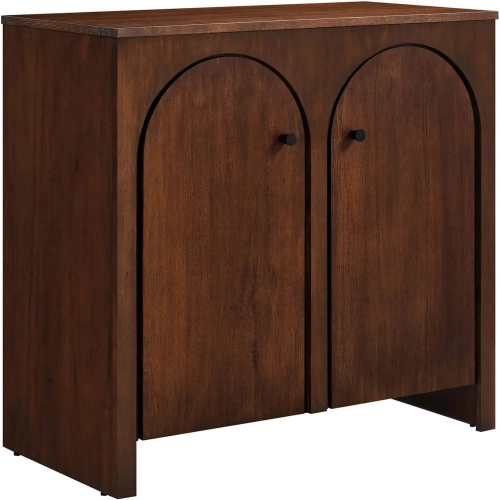 Appia 2 Door Arched Door Storage Cabinet in Walnut Finish Wood