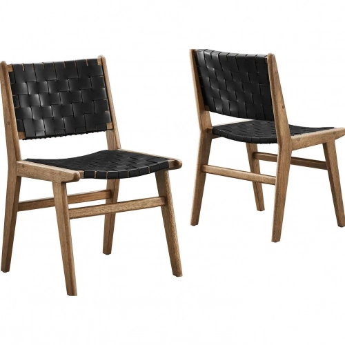 Saoirse Dining Chair in Black Vegan Leather & Walnut Finish Wood (Set of 2)