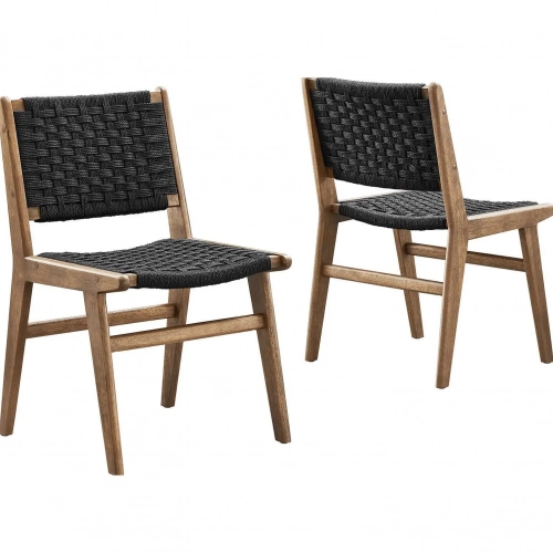 Saoirse Dining Chair in Black Woven Rope & Walnut Finish Wood