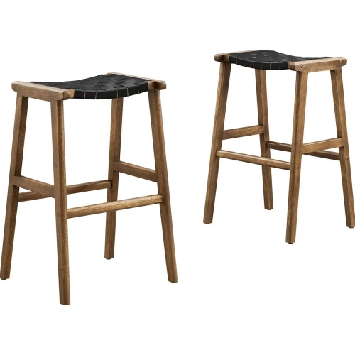 Saoirse Bar Stool in Black Vegan Leather & Walnut Finish Wood (Set of 2)