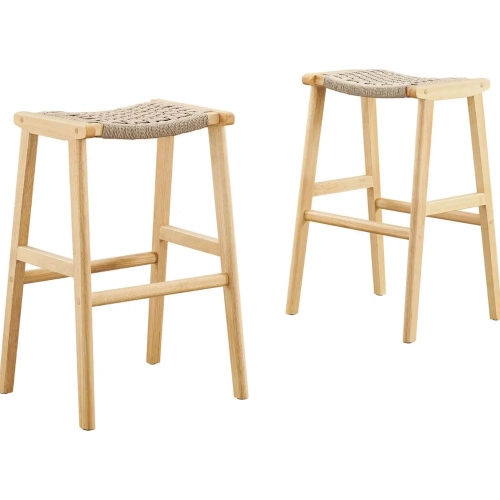 Saoirse Bar Stool in Natural Woven Rope & Natural Finish Wood (Set of 2)