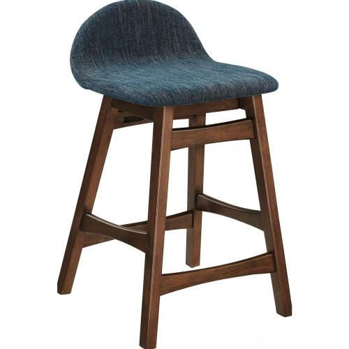 Juno Counter Stool in Wood & Navy Fabric (Set of 2)