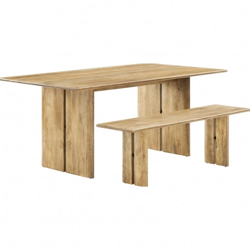 Amistad 72" Dining Table & Bench Set in Oak Finish Wood