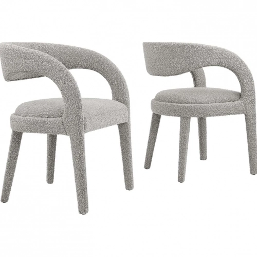 Pinnacle Dining Chair in Taupe Boucle Fabric & Silver Metal (Set of 2)