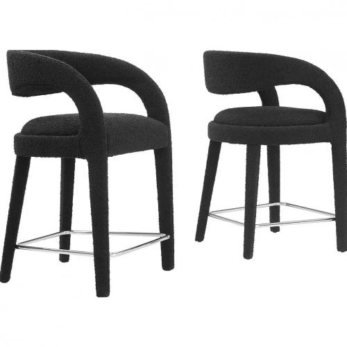 Pinnacle Counter Stool in Black Boucle Fabric & Silver Metal (Set of 2)