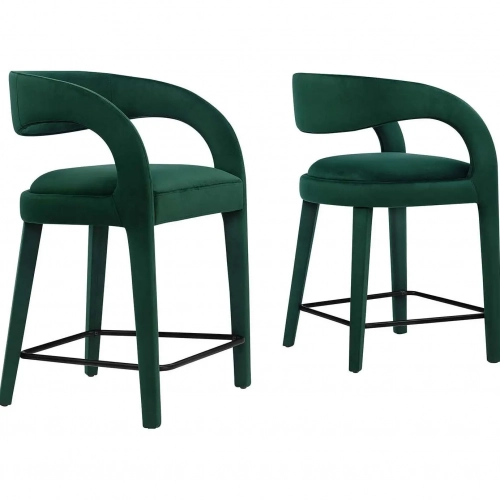 Pinnacle Counter Stool in Green Performance Velvet & Black Metal (Set of 2)