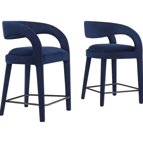 Pinnacle Counter Stool in Midnight Blue Performance Velvet & Black Metal (Set of 2)