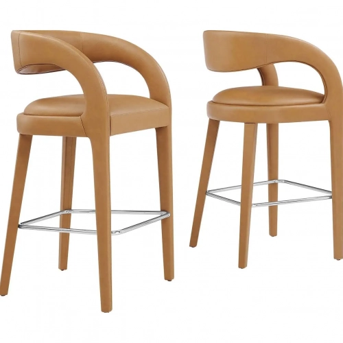 Pinnacle Bar Stool in Tan Vegan Leather & Silver Metal (Set of 2)