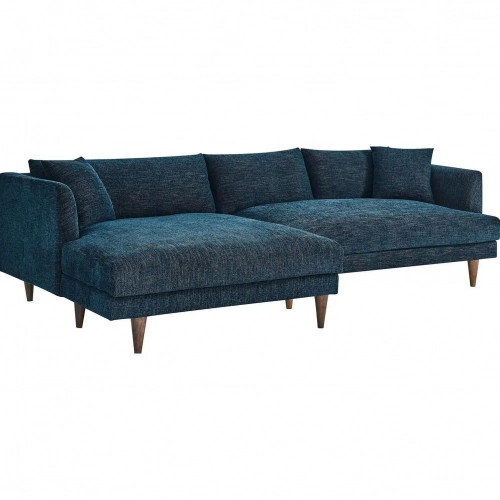 Zoya Down Filled Overstuffed Sectional Sofa w/ Left Facing Chaise in Blue Fabric