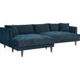 Zoya Down Filled Overstuffed Sectional Sofa w/ Left Facing Chaise in Blue Fabric